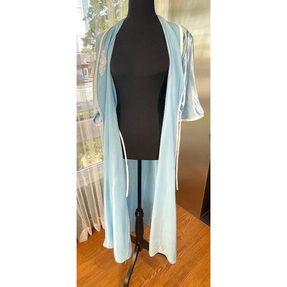 Vintage 80s house dress, baby blue nylon robe, assorted tiebelt - Picture 8 of 10